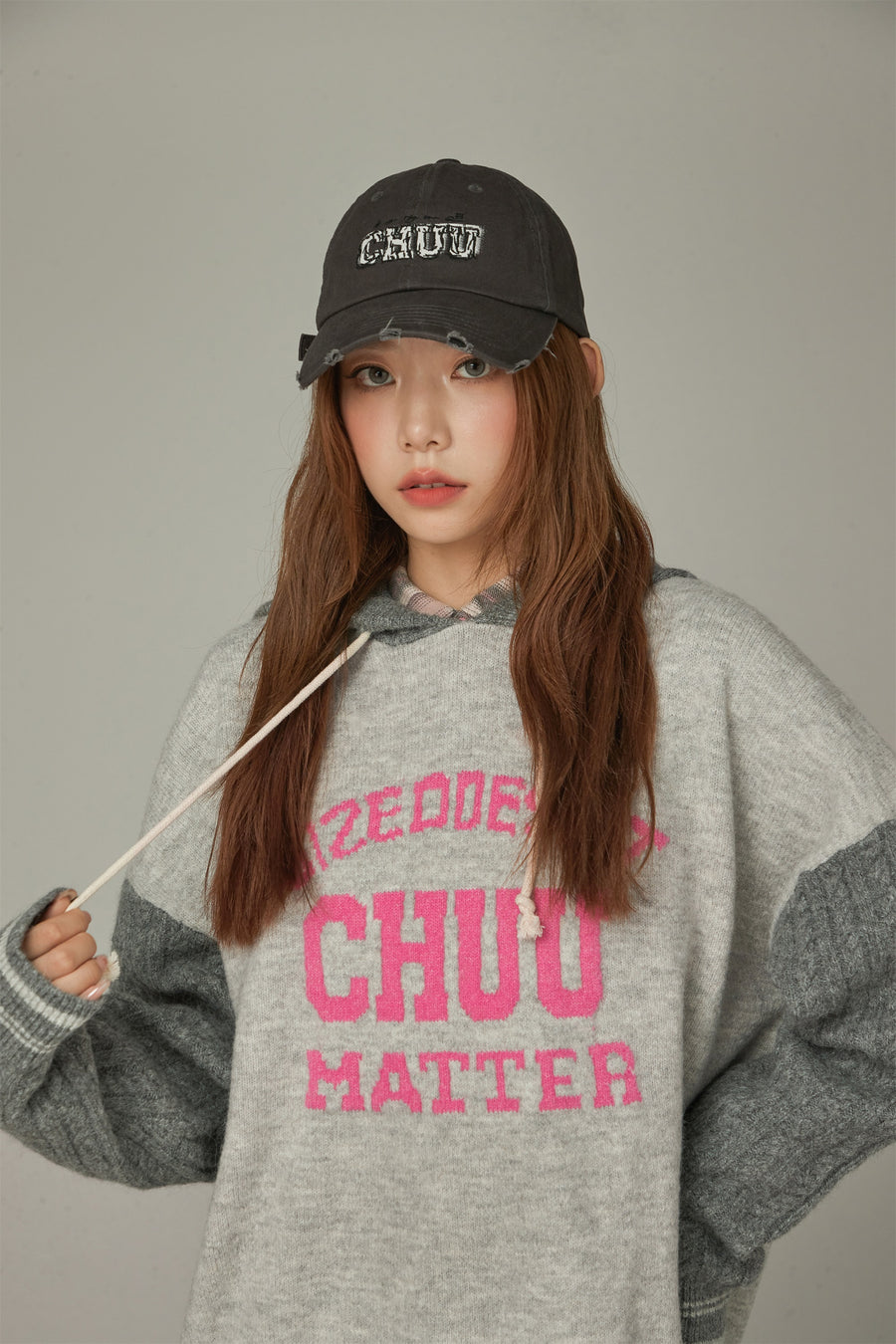 CHUU Color Combination Hood Knit Sweater