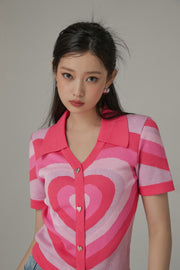 Color Matching Heart Pattern Knit Sweater