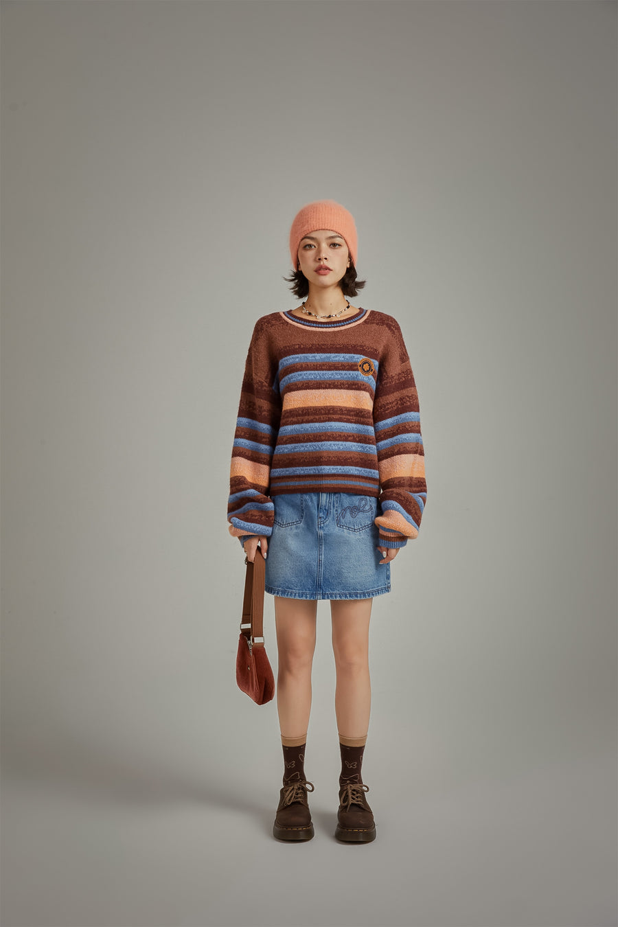 CHUU Logo Striped Loose Fit Knit Sweater