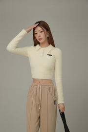 Polo Neck Crop Knit Top