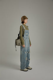 Knee Damaged Denim Overalls