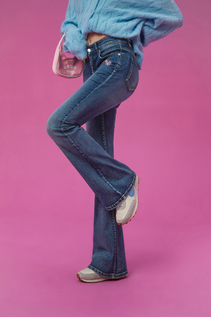 CHUU Heart Washed Bootcut Denim Jeans