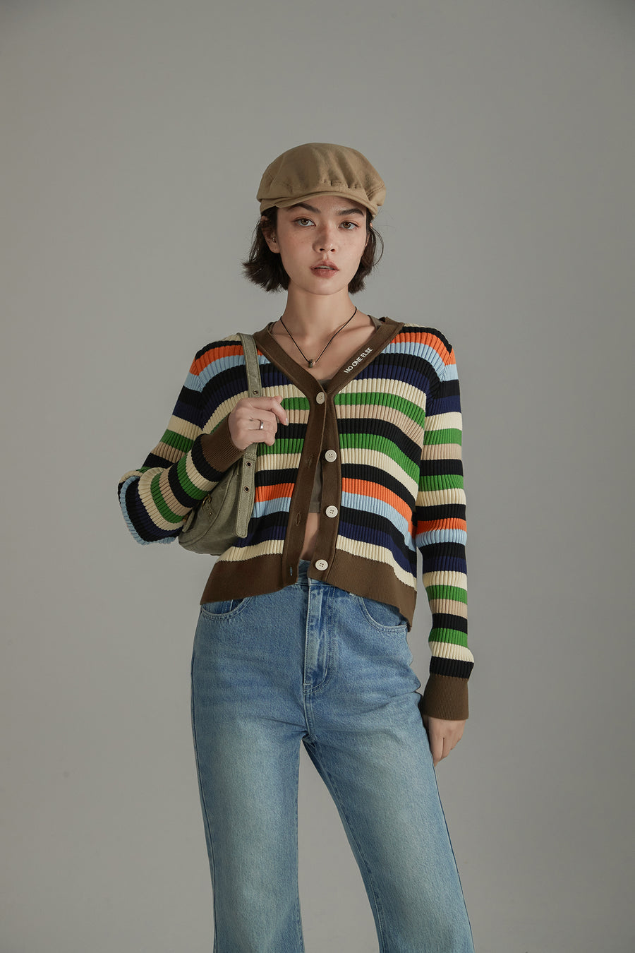 CHUU Striped Knit Cardigan