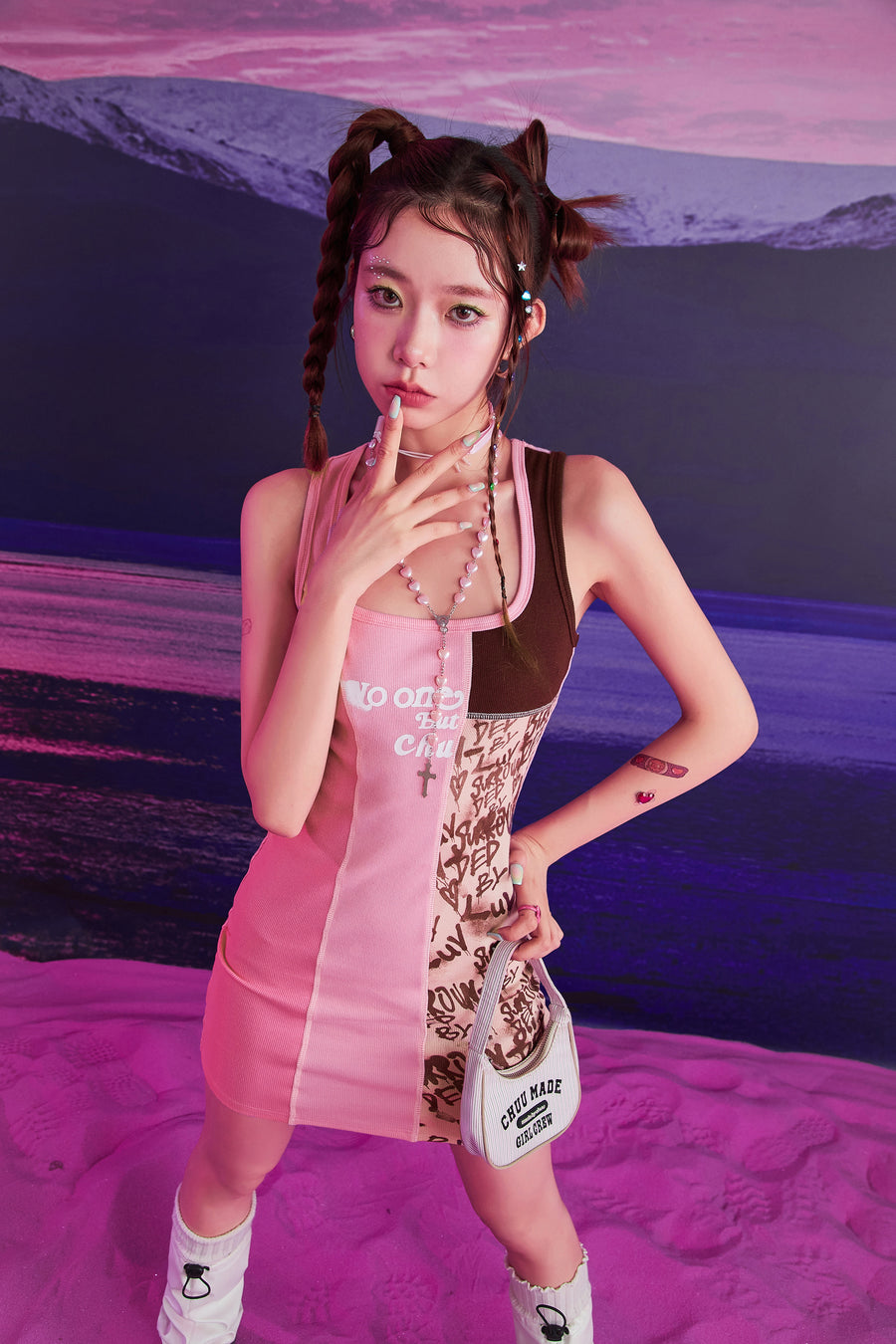 CHUU Square Color Combination Sleeveless Mini Dress