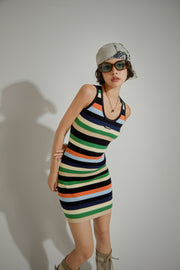 Color Contrast Striped Sleeveless Knit Dress