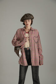 Color Heart Check Loose Fit Shirt