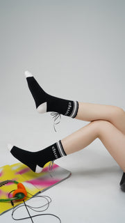 Logo Ribbon Knit High Socks