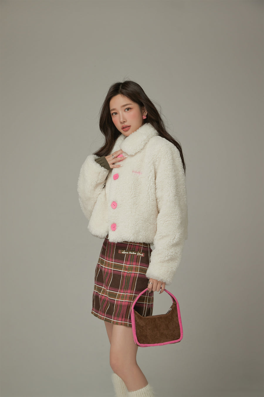 CHUU Fleece Collar Button Jacket