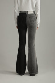 Two Toned Raw Stitched Design Bootcut Denim Jeans