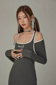 Off Shoulder Split Long Sleeve Mini Dress