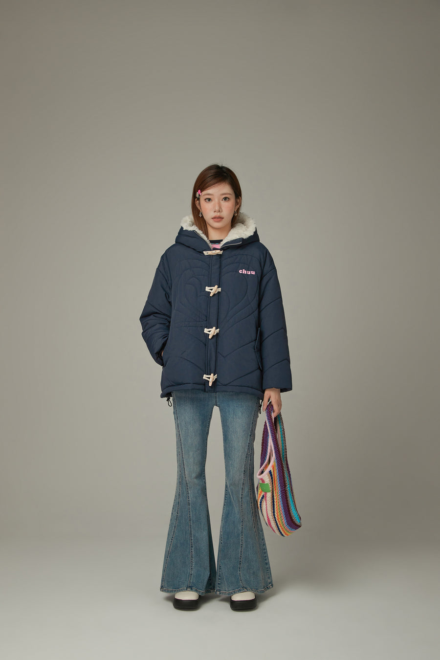 CHUU Fleece Collar Quilted Jacket