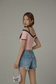 Chuu Lettering Off-The-Shoulder Crop T-Shirt