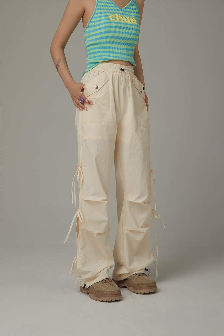 CHUU Size Ribbon Color Wide Pants