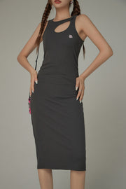 Front Cut Out Side Shirring Long Dress