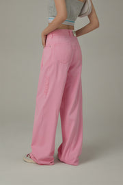 Logo Long Wide Baggy Color Pants