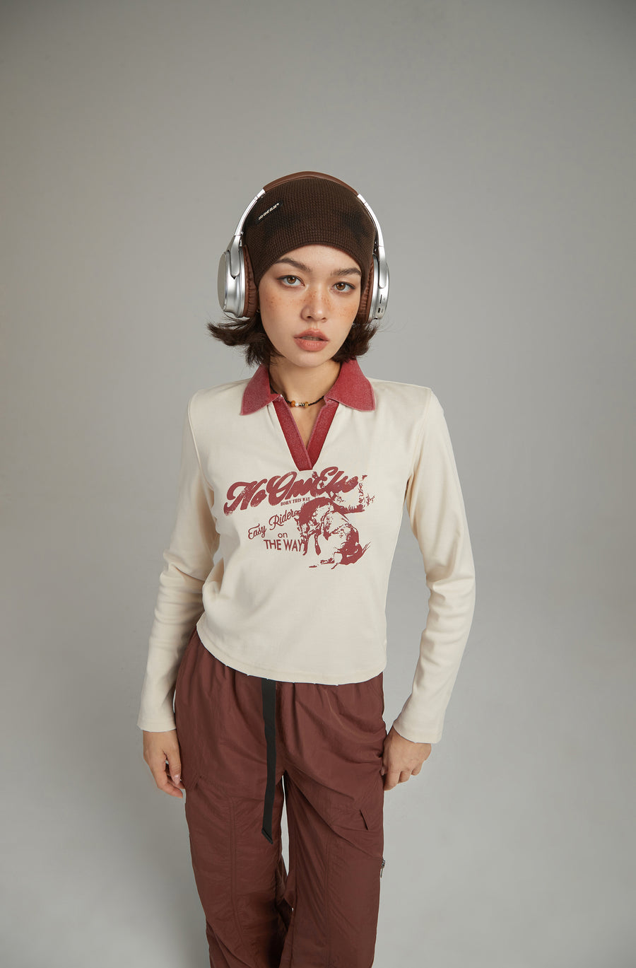 CHUU Color Collar Vintage Easy Rider T-Shirt