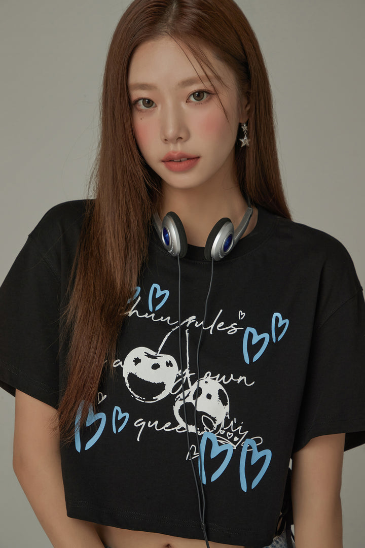 Heart Cherry Boxy Crop Loosefit T-Shirt