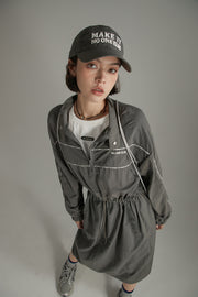 Half Zip-Up Elastic Long Dress