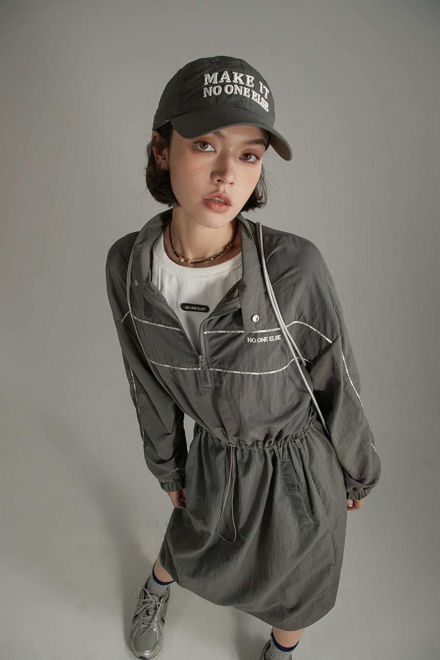 CHUU Half Zip-Up Elastic Long Dress