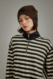 High Neck Half Zip Stripe Sweater