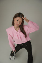 Asymmetrical Frill Big Collar Semi Crop Top