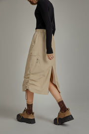 Elastic Waist String Shirring Skirt