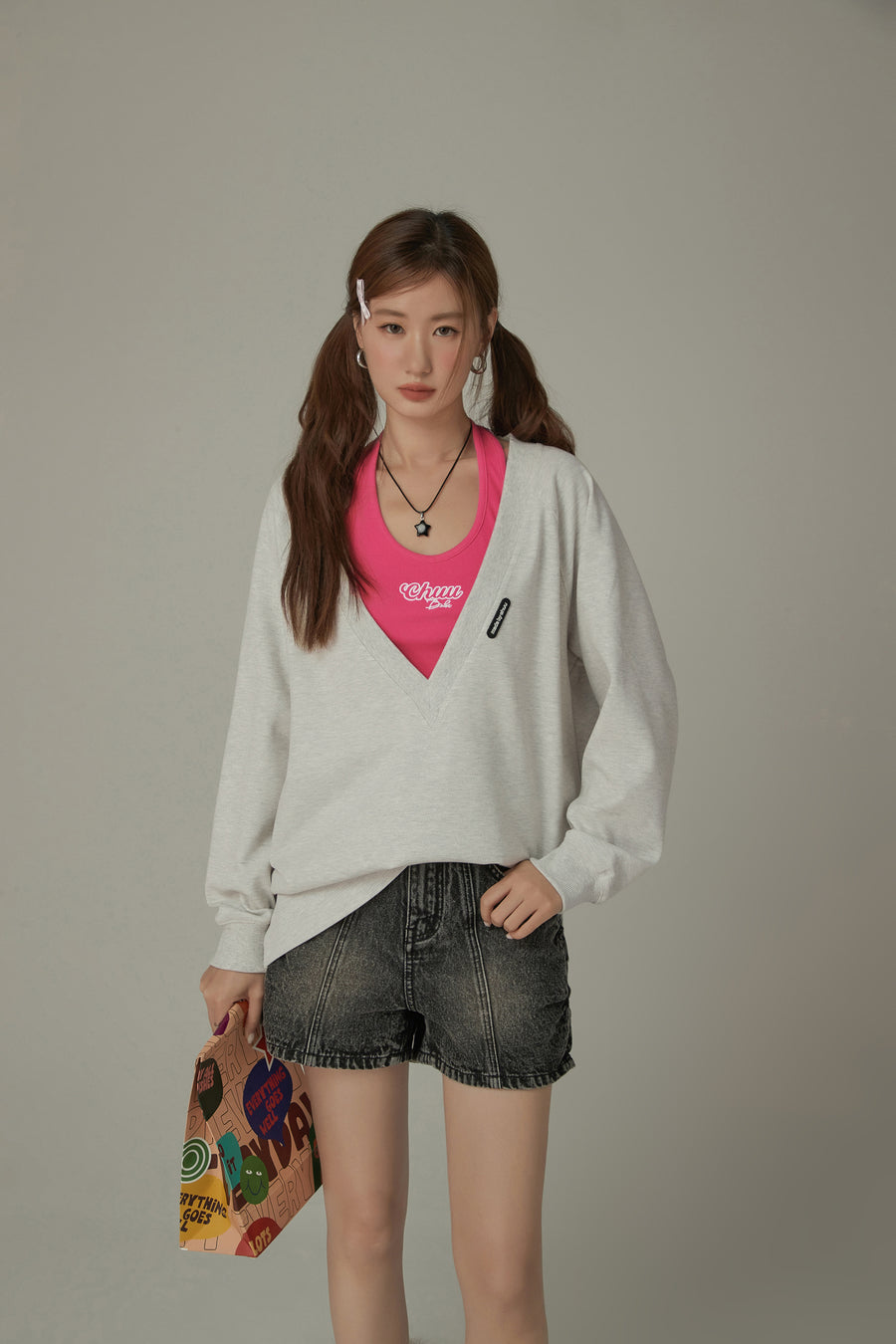 CHUU Maxi V-Neck Loose Fit Sweatshirt