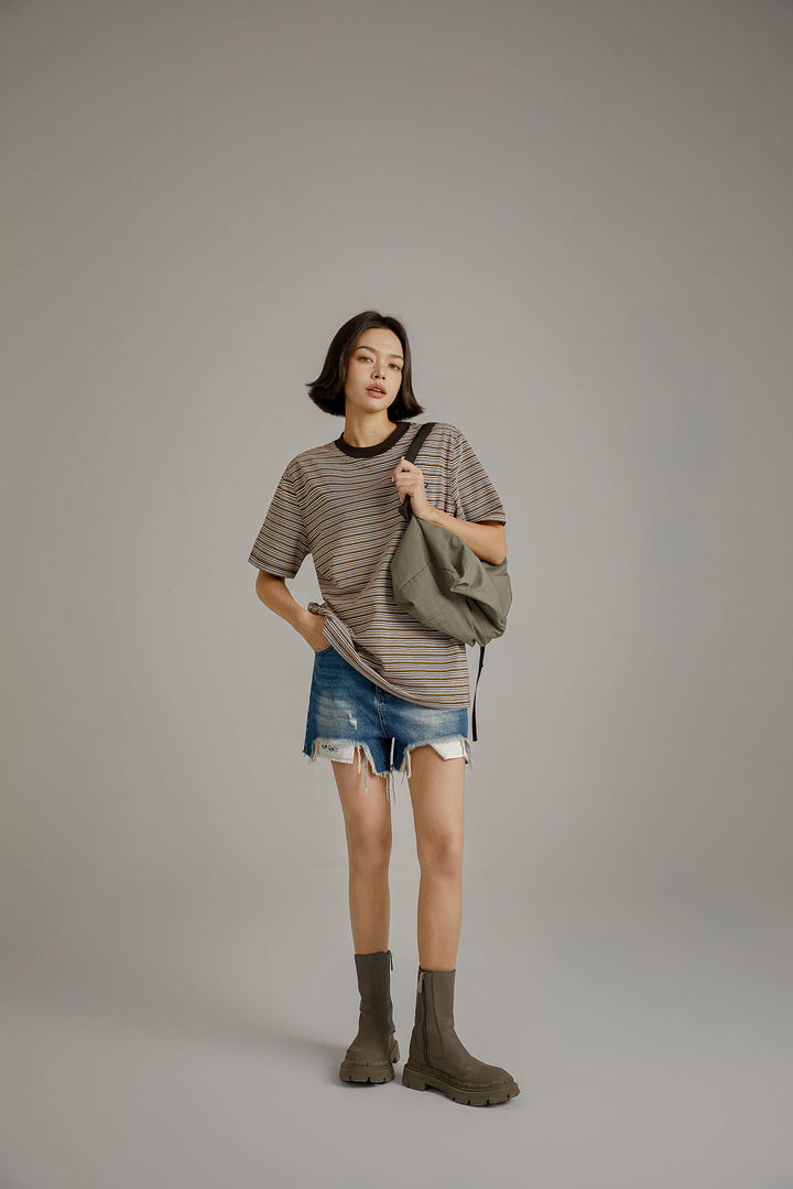 Colorblocked Striped Short Sleeve T-Shirt