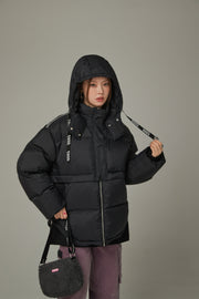 Logo String Hooded Oversized Padded Jacket