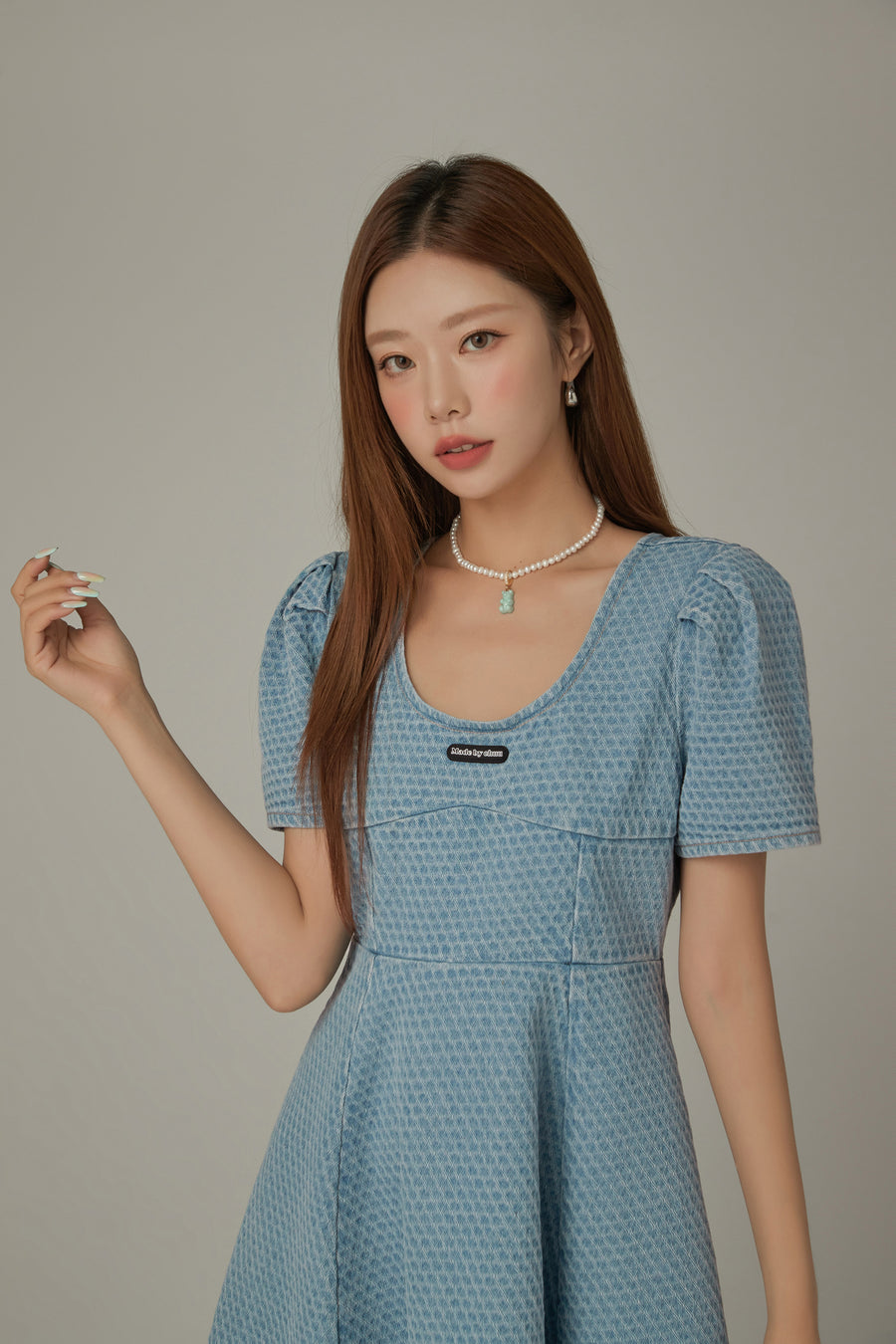 CHUU Puff Sleeve Denim Mini Dress