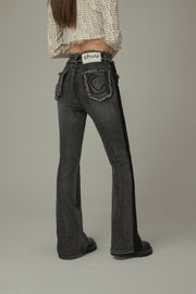 High Waist Frayed Bootcut Denim Jeans