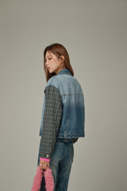 Tweed Sleeves Pocket Denim Jacket