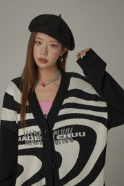 Color Matching Pattern Loose Fit Cardigan