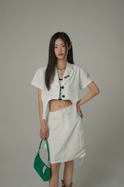 String Shirrring Daily Pocket Knee Length Skirt