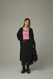 Slit Fringed Hem Long Skirt