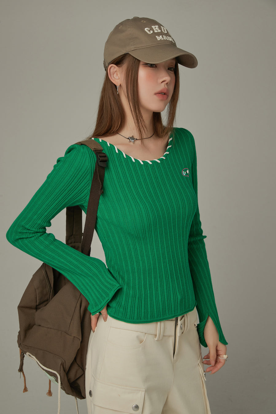 CHUU Color Ribbed Knit Top