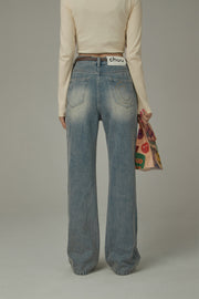 Double Button Vintage Bootcut Denim Jeans