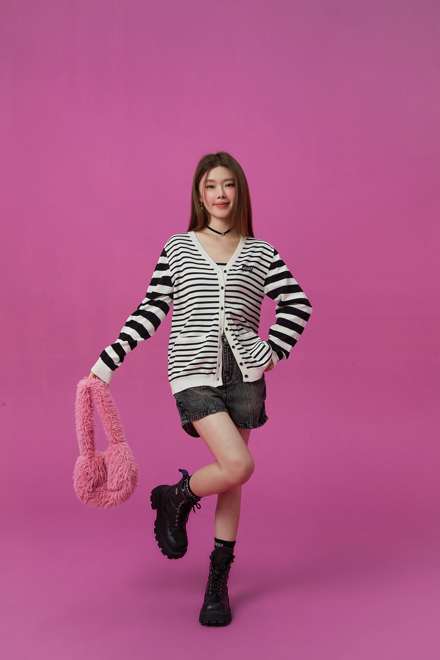 CHUU Striped Loose Fit Cardigan