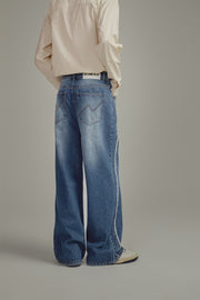 Fringed Lined Wide Denim Jeans