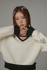 Color Combination Striped Icon Knit Top