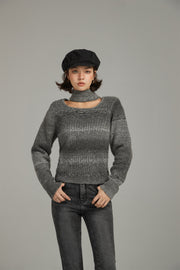 Front Cut Out High Neck Knit Sweater