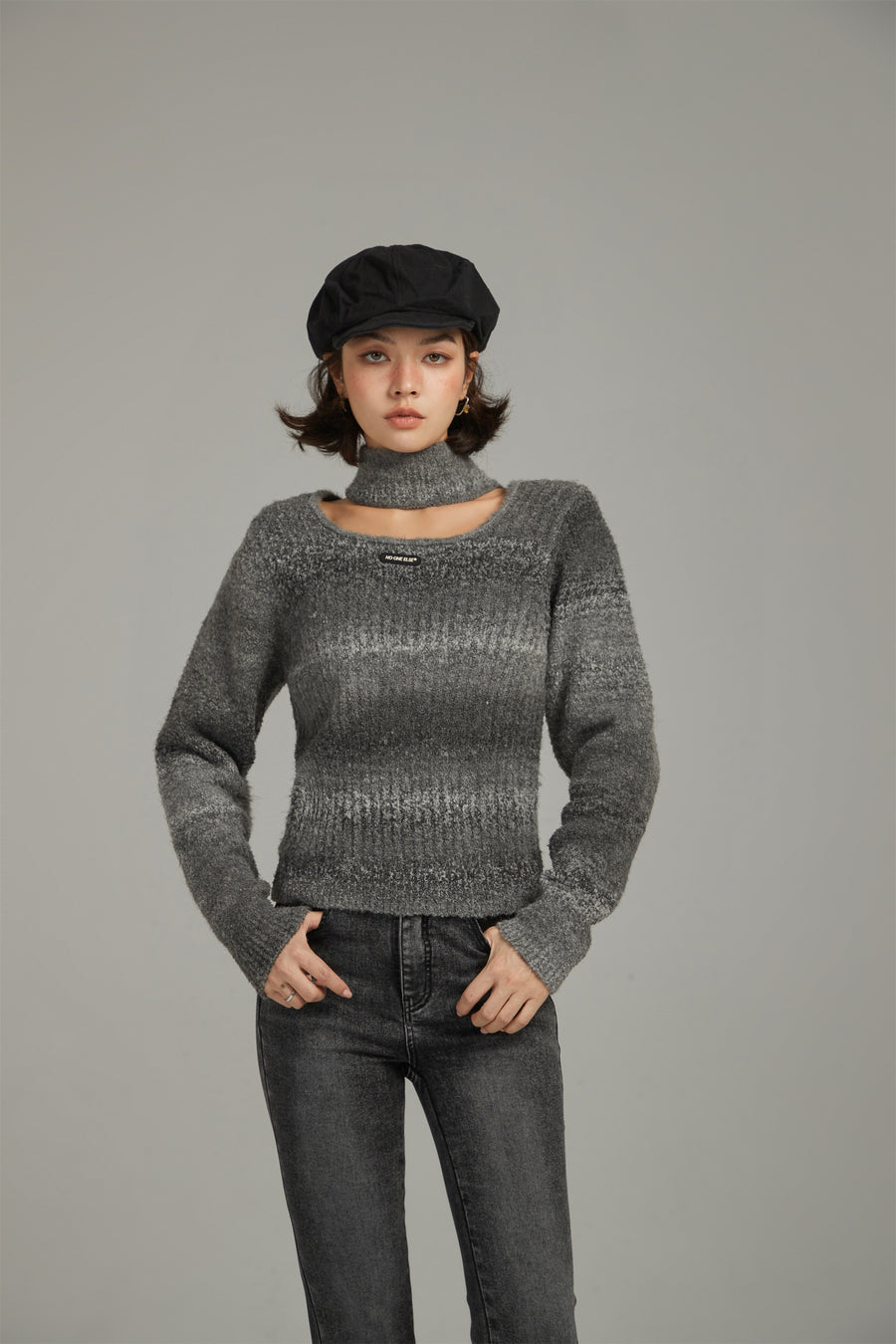 CHUU Front Cut Out High Neck Knit Sweater