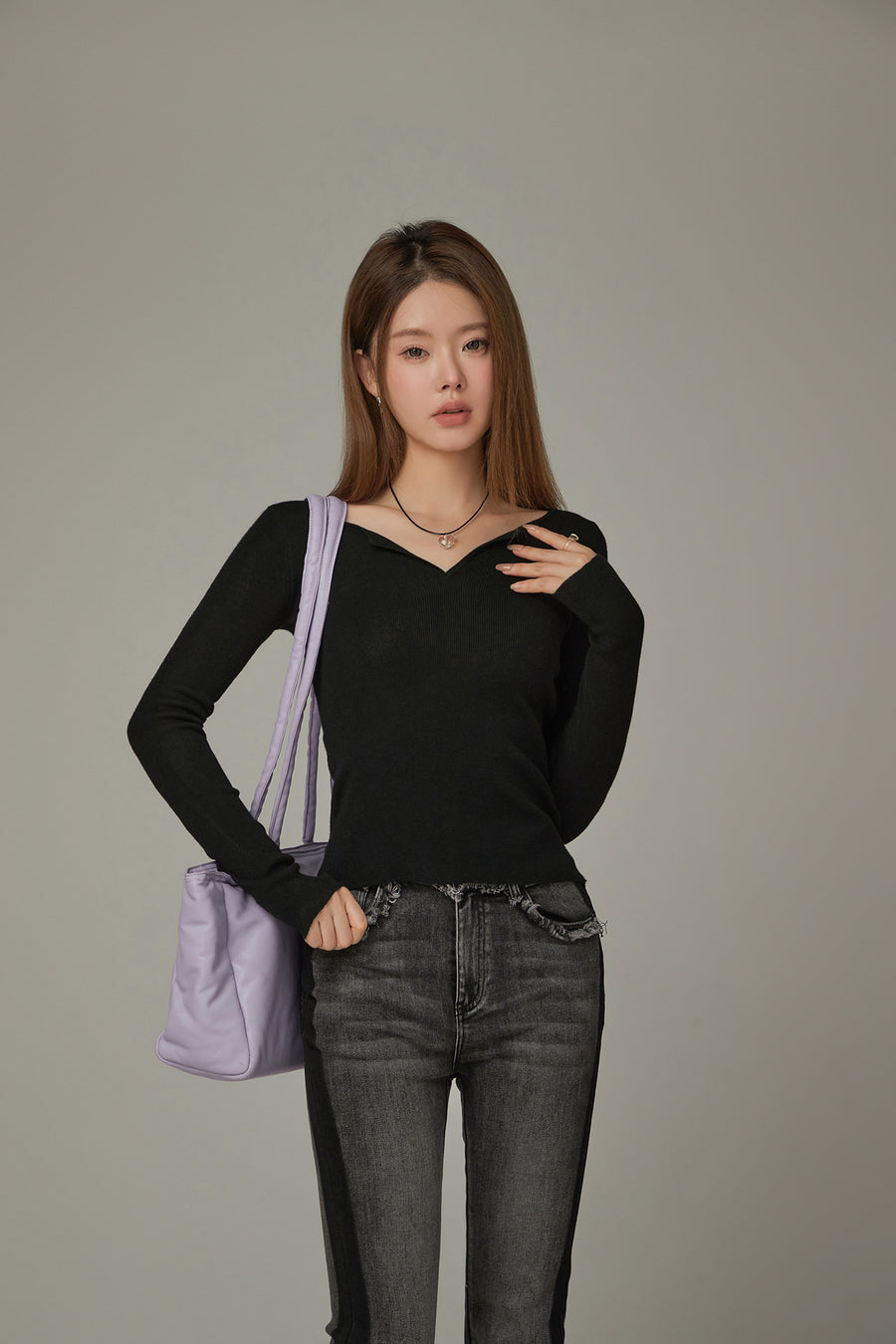 CHUU V- Neck Slit Basic Knit Top