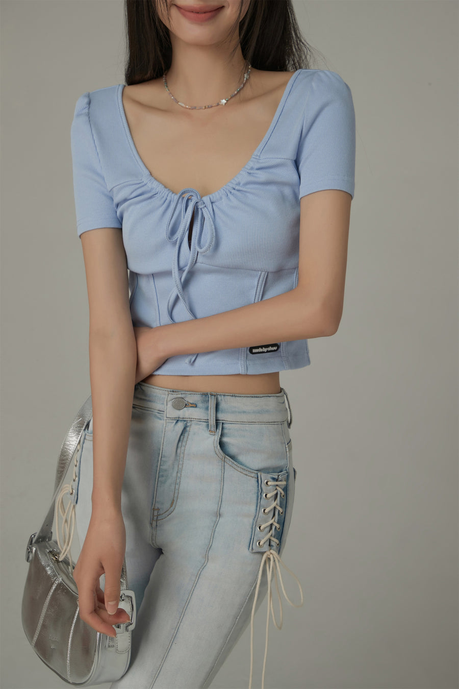 CHUU U-Neck Shirring String Corset Top