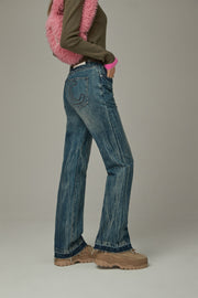 Wavy Raw Hem Bootcut Denim Jeans