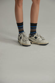 Noe Lettering Colorblocked Striped Socks