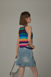 Rainbow Knit Side Slit Sleeveless Top