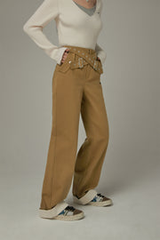 Criss Cross Belt Roll-Up Wide Pants