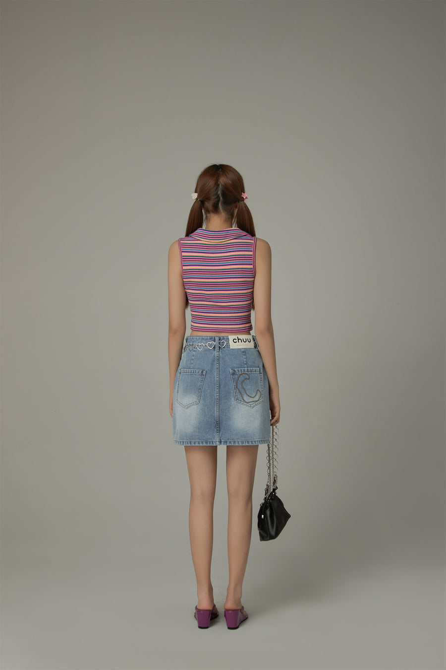 CHUU Rainbow Polo Neck Slim Crop Sleeveless Top