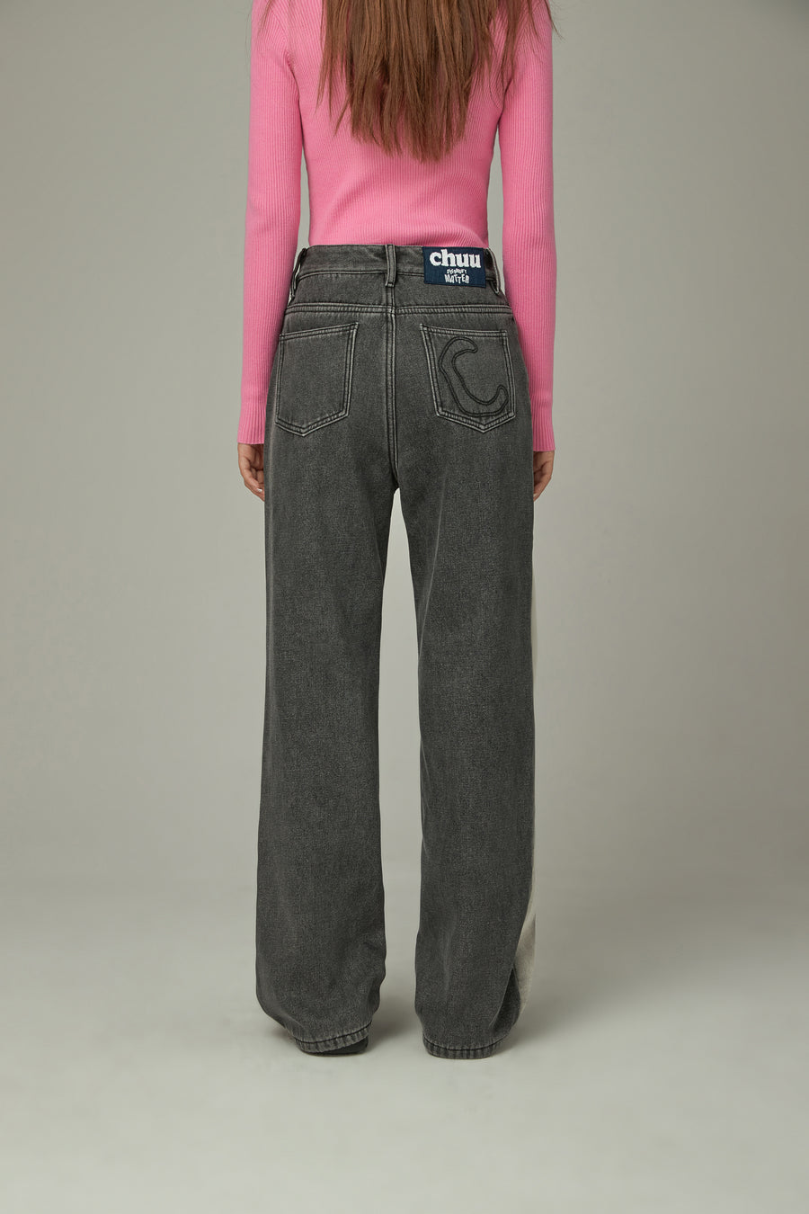 CHUU Color Matching Brushed Denim Jeans